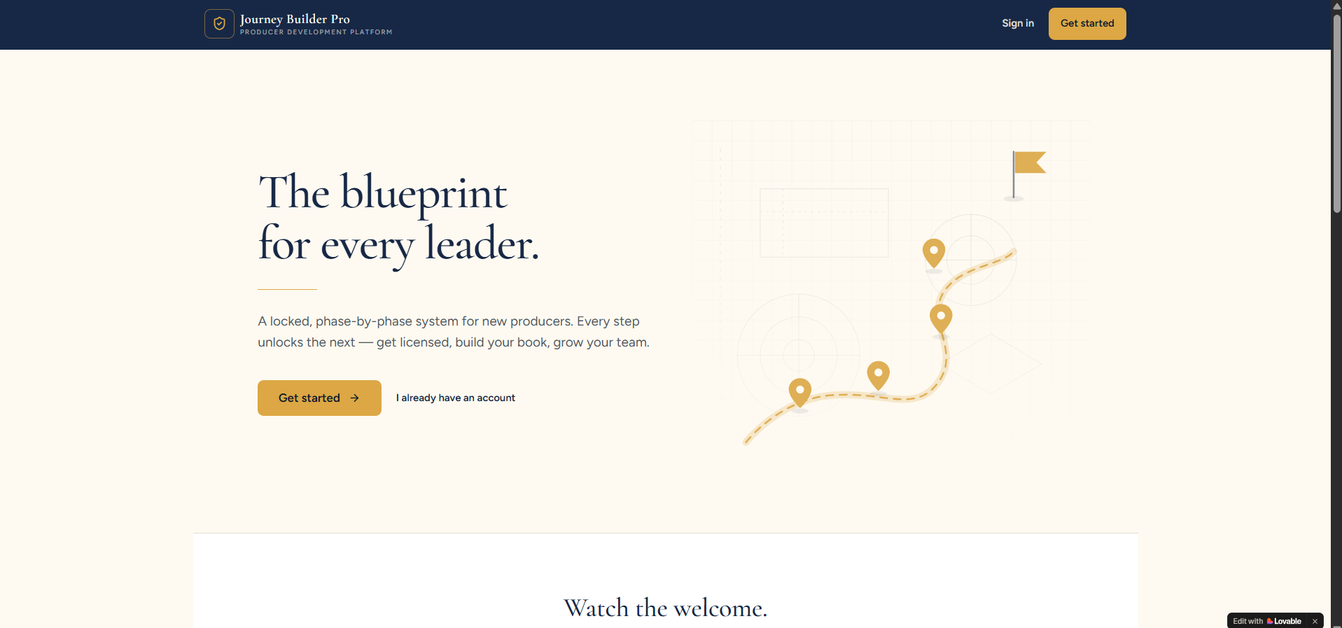 Journey Builder Pro landing page with a guided route illustration